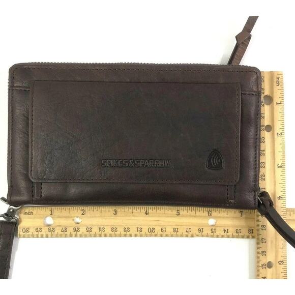 Spikes & Sparrow Wristlet Zip Wallet Dark Brown Leather Aspen RFID Protected - Picture 4 of 13